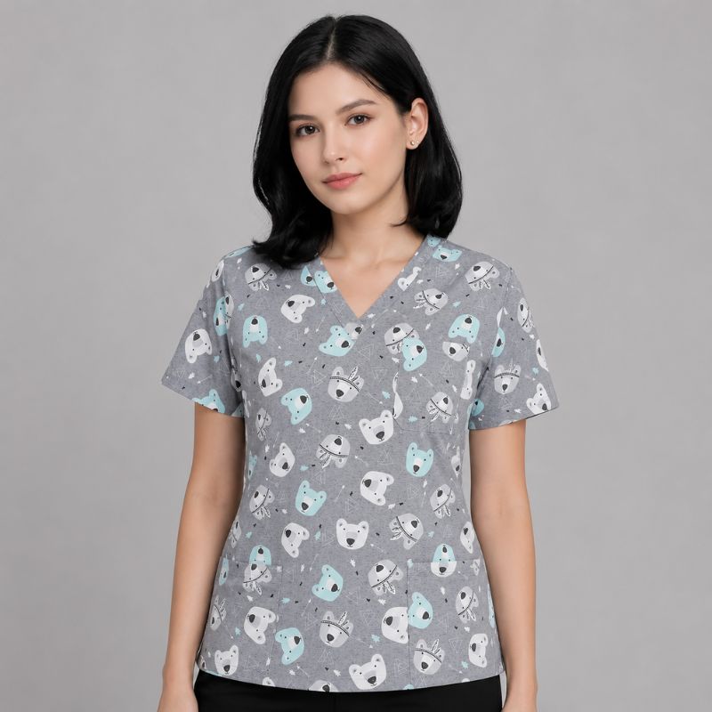 Women's Cotton Printed Animal Scrub Top
