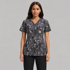 Women's Printed Scrub Top Cute + GIFT - model view