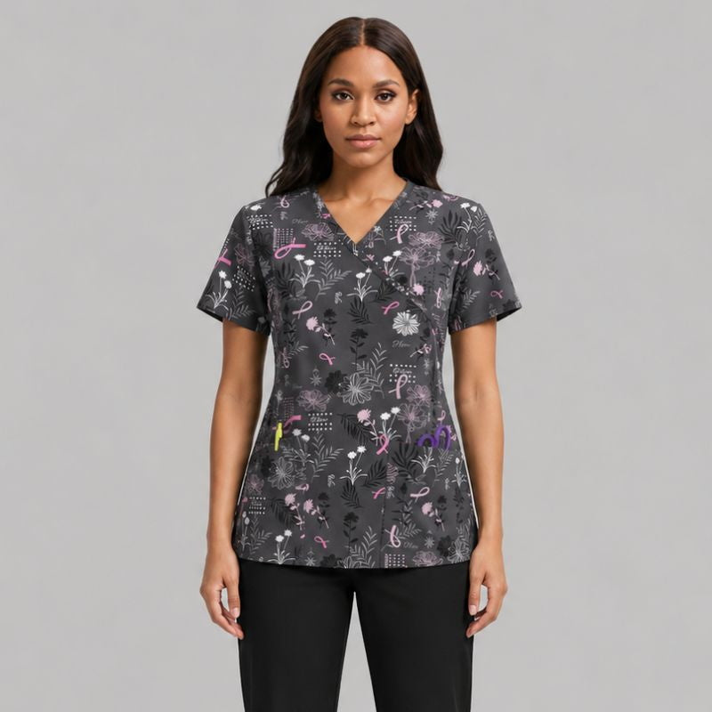 Women's Printed Scrub Top Cute + GIFT - model view
