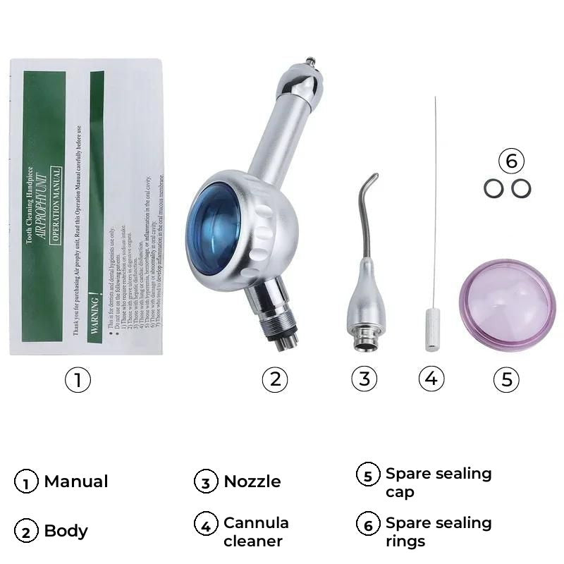Dental Bicarbonate Jet JetPower - kit components with nozzle and spare sealing rings