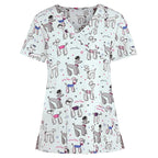 Women's Printed Scrub Top Cute + GIFT - Pattern 09