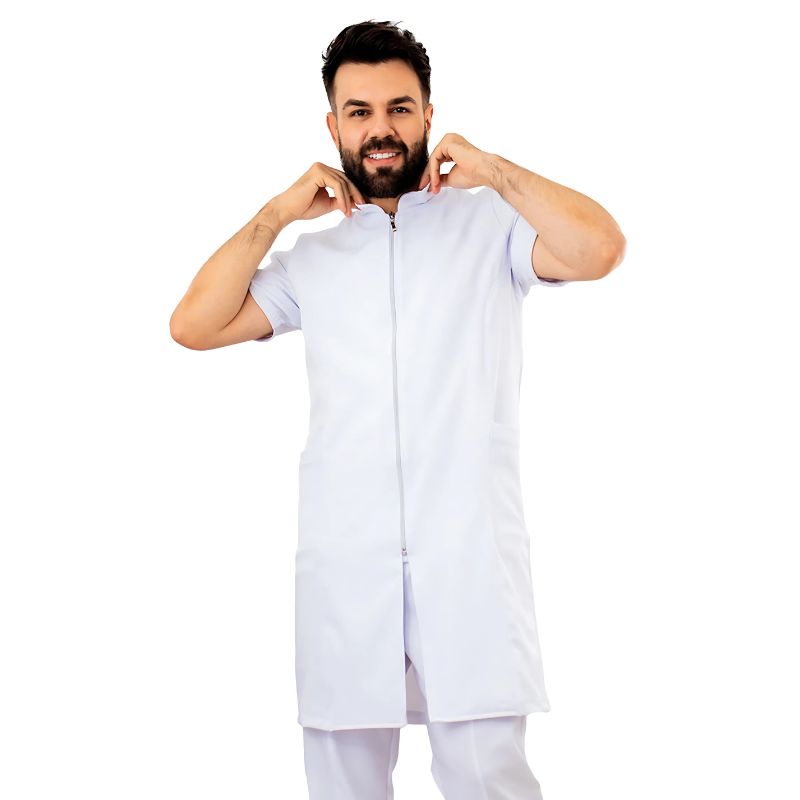 Mario Men's Short Sleeve Zip Lab Coat