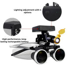 Unique Binocular Loupe with Wireless LED Headlight 2.5X / 3.5X - wireless LED headlight detail and loupe components
