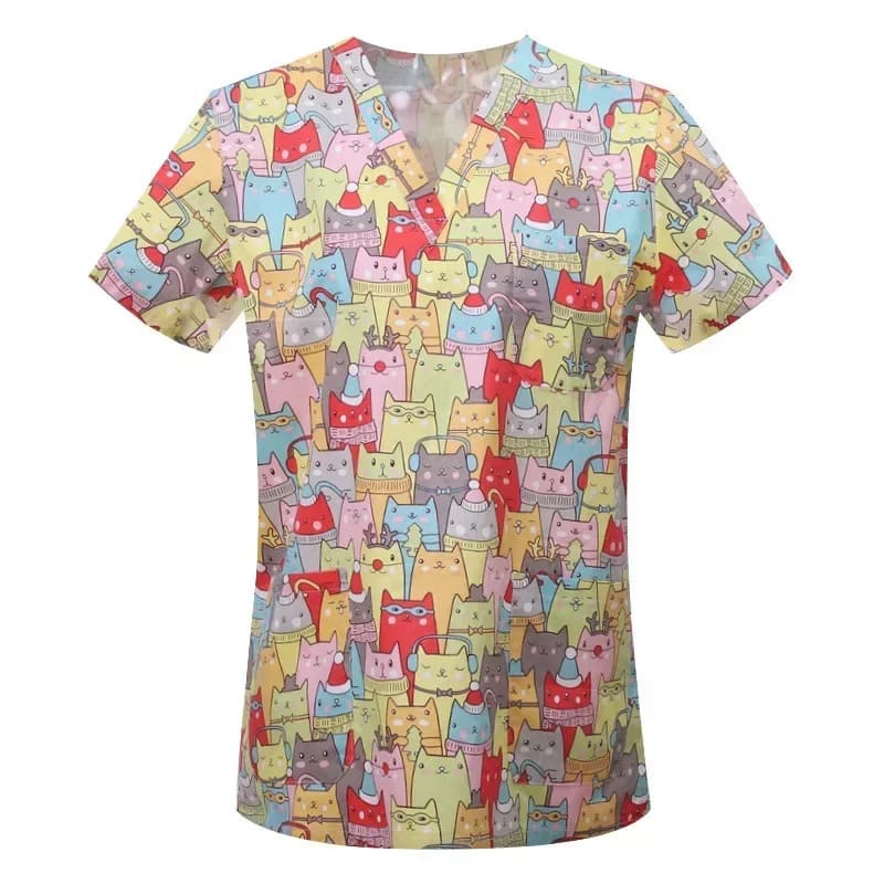 Women's Cotton Printed Animal Scrub Top