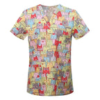 Women's Cotton Printed Animal Scrub Top