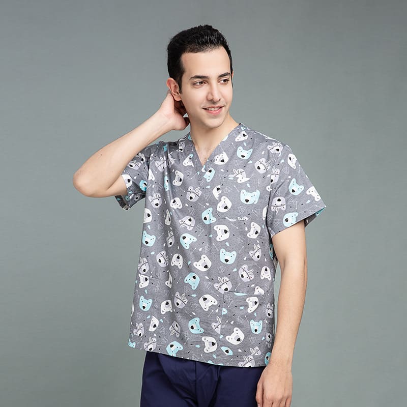 Men's Cotton Printed Animal Scrub Top