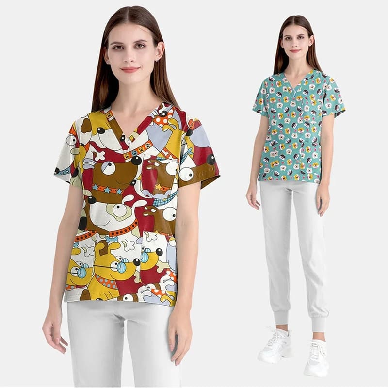 Women's Cotton Printed Animal Scrub Top